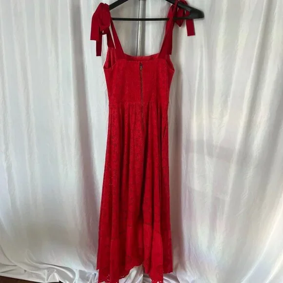 NEW Alice + Olivia Rosalee Eyelet Maxi Dress Tie Strap Red Cotton - Picture 4 of 15